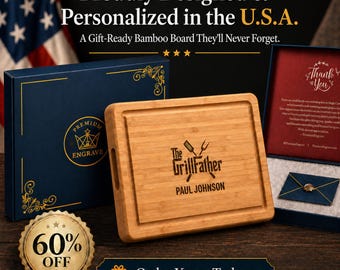 Personalized Bamboo Cutting Board, Custom Engraved BBQ Charcuterie Gift