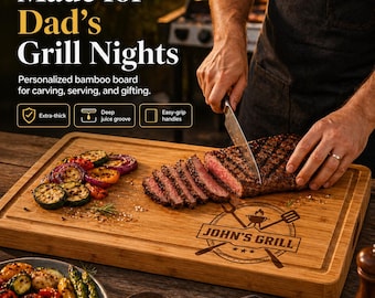 Personalized Bamboo BBQ Cutting Board for Dad, Custom Engraved Grill Master Gift