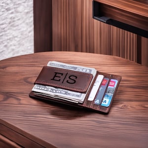 Cartera de cuero RFID delgada personalizada con clip para dinero Cartera para hombre Regalo de aniversario, Navidad, Día del padre Cartera delgada para esposo y papá para hombres