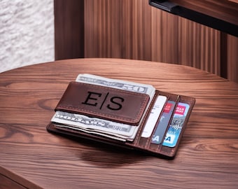 Personalized Slim Leather RFID Wallet with Money Clip Men's Wallet Anniversary, Christmas, Father's Day Gift Husband Dad Slim Wallet for Men