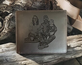 Mens Personalized RFID Leather Wallet | Engraved Photo Gift