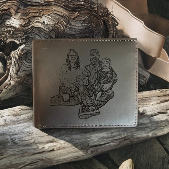 Portafoglio in pelle RFID personalizzato da uomo / Regalo con foto incisa - Italia