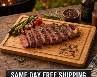 Personalized Bamboo Cutting Board, Engraved Wooden Premium Charcuterie Board, Fathers Day Gift for Dad With Premium Gift Box + Free Shipping