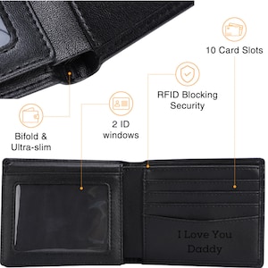 Personalized RFID Leather Wallet, Engraved Genuine Leather Custom Wallet, Anniversary Gift For Him, Husband, Boyfriend, Men, Father, Dad