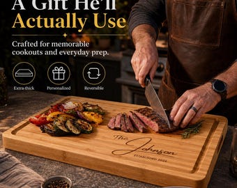 Personalized Bamboo Cutting Board, Fathers Day Engraved Grill Master BBQ Gift for Dad, Grandpa, Brother, Father in Law