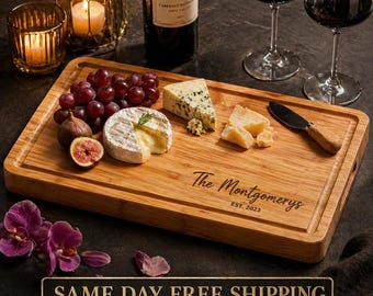 Personalized Engraved Wedding Gift, Personalized Bamboo Cutting Board, Charcuterie Board, Anniversary Gift, Housewarming Present for Couples