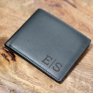 Black Personalized Leather RFID Wallet, Engraved Genuine Leather Custom Wallet, Anniversary Gift For Him