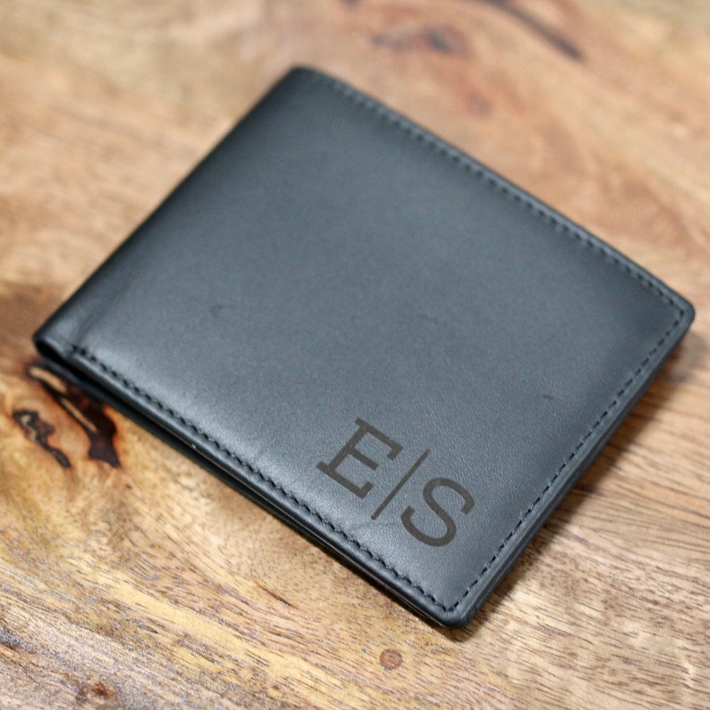 Black Personalized Leather RFID Wallet, Engraved Genuine Leather Custom Wallet, Anniversary Gift For Him