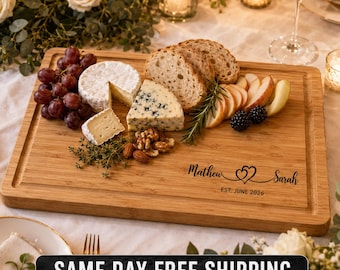 Personalized Wedding Gift, Custom Bamboo Cutting Board, Engraved Charcuterie Board, Anniversary Gift for Her, Housewarming Present