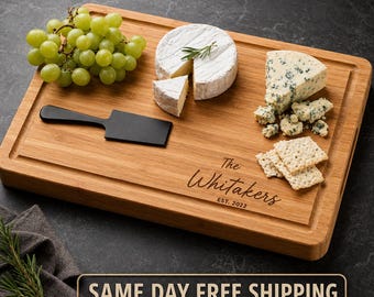 Newlyweds Personalized Wedding Gift, Custom Bamboo Cutting Board, Engraved Charcuterie Board, Anniversary Gift, Housewarming Present