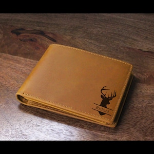Light Brown Leather RFID Wallet, Engraved Genuine Leather Custom Wallet, Anniversary Gift For Him, Husband, Boyfriend, Men, Father, Dad