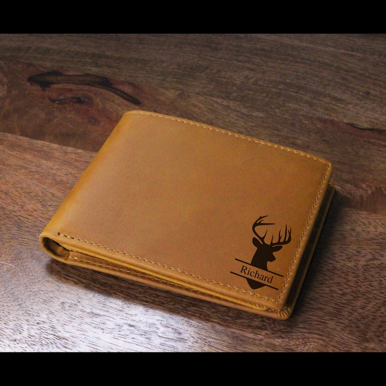 Light Brown Leather RFID Wallet, Engraved Genuine Leather Custom Wallet, Anniversary Gift For Him, Husband, Boyfriend, Men, Father, Dad