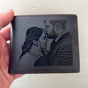 Custom Wedding Photo Engraved Personalized Leather RFID Wallet Engraved With Initials Genuine Leather Custom Wallet Anniversary Gift For Him