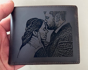 Engraved Leather Photo Wallet, Personalized RFID Wallet, Anniversary Gift