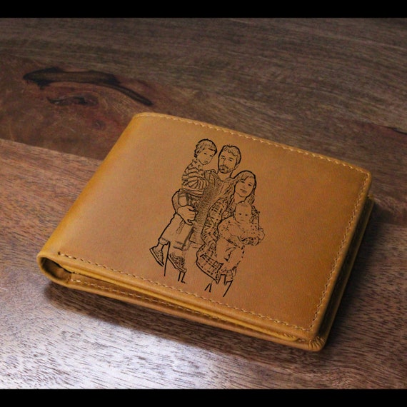 Personalized Engraved Leather Wallet, Custom Photo Gift for Him