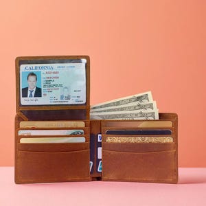 Personalized Handwritten Note Leather RFID Wallet Engraved Genuine Leather Custom Wallet Anniversary Gift For Him, Husband, Boyfriend, Men