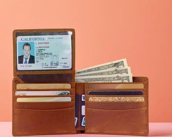 Personalized Leather RFID Wallet, Engraved Genuine Leather Anniversary Gift