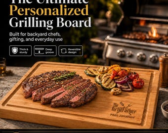 Personalized Grill Master Cutting Board, Engraved Bamboo BBQ Board, Father’s Day Gift for Dad or Grandpa, Custom Engraved Father’s Day Gift