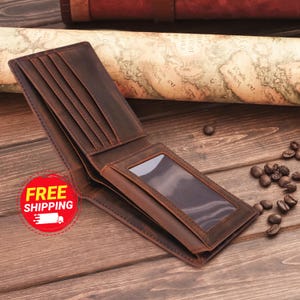 Leather RFID Wallet for Men Wallet Personalized Leather Bifold Minimalist Wallet Man Custom Wallet Top Grain Anniversary Slim Leather Wallet