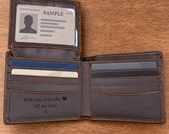 Christmas Gift Personalized Wallet Engraved Leather RFID Wallet, Gift for Men, Husband, Boyfriend, Brother, Dad, Grandpa