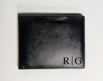 Custom Initial Leather Wallet, Bifold Leather RFID Wallet, Personalised Custom Engraved Gift for Boyfriend, Husband, Dad, Christmas Gift