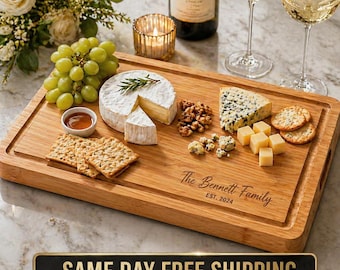 Personalized Wedding Gift, Personalized Bamboo Cutting Board, Engraved Charcuterie Board, Anniversary Gift, Housewarming Present for Couples