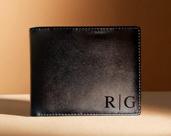 Custom Initial Leather Wallet, Bifold Leather RFID Wallet, Personalised Custom Engraved Gift for Boyfriend, Husband, Dad, Christmas Gift