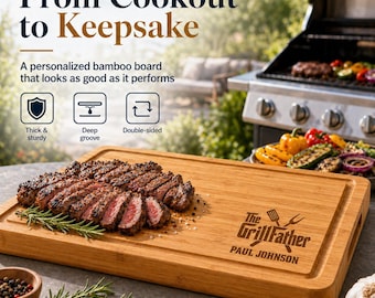 Personalized BBQ Cutting Board for Dad, Custom Engraved Bamboo Grill Board, Father’s Day Gift for Him, Charcuterie Wooden Board for Father