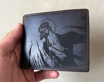 Custom Anime Personalized Leather RFID Wallet Engraved Monogram Genuine Leather Custom Wallet Anniversary Gift For Him Fathers Day Gift