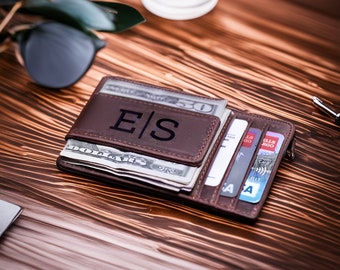 Christmas Gift Personalized Slim Leather RFID Wallet with Money Clip Men's Wallet Anniversary Father's Day Gift Husband Slim Wallet for Men