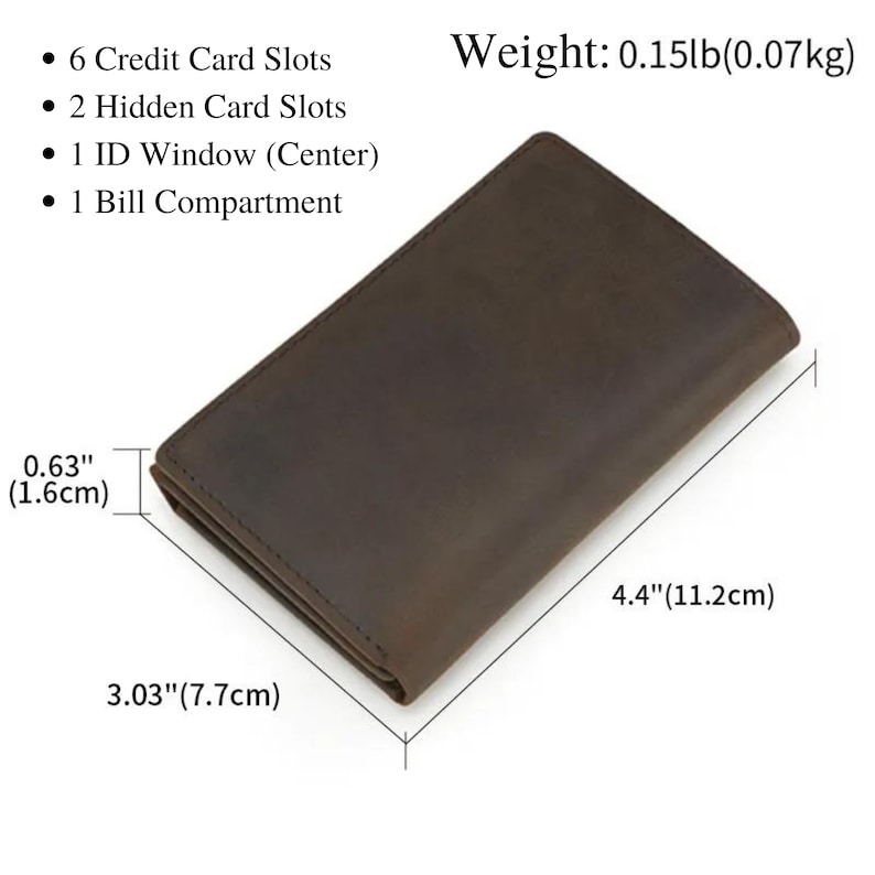 6 Card Slots, 2 Hidden Card Slots, RFID Blocking, ID Windows, Trifold, Personalized Leather RFID Wallet, Engraved Genuine Leather Custom Wallet, Anniversary Gift For Him, Husband, Boyfriend, Men, Father, Dad, light brown, dark brown, black