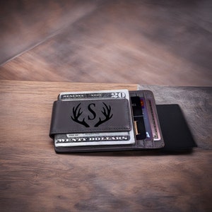 Cartera de cuero delgada personalizada con clip para dinero RFID Cartera para hombre Regalo de aniversario, Navidad, Día del padre Cartera delgada para esposo y papá para hombres