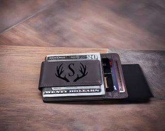 Personalized Slim Leather Wallet with Money Clip RFID Men's Wallet Anniversary, Christmas, Father's Day Gift Husband Dad Slim Wallet for Men
