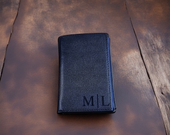 Engraved Leather Trifold Wallet, Personalized RFID Wallet