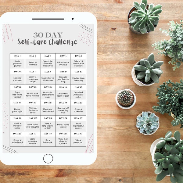 Self Care Challenge, 30 Day Self Care Challenge, Self Care Digital Download, Printable Planner, Self Care Challenge