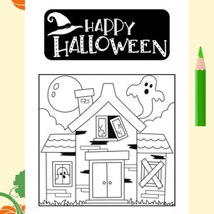 Halloween Spooky House Coloring Page, Digital Halloween Coloring Page, Ghost Haunted House, Halloween Party Activity, Digital Download