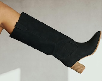 Mid-Knee Cowboy Boots, Pointed Toe Tall Boots
