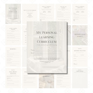 Könnte beinhalten: Eine Sammlung von Arbeitsblättern und ein Arbeitsbuch mit dem Titel "My Personal Learning Curriculum". Das Cover zeigt den Titel in einer Serifenschrift mit dem Untertitel "Ein farbzentrierter Ansatz zum Lernen". Die Seiten sind hellbeige mit schwarzem Text.