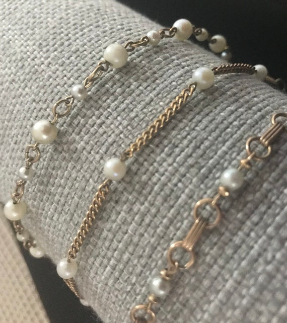 Antique Heart Necklace w/3 Vintage Pearl Bracelet… - image 3