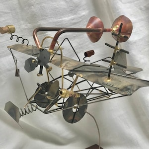 ONE-of-a-KIND Fantasy Flying Machine, The Wrong Brothers, Carl Fahringer, Metal Artist, Welded and Braised, Signed, Vintage 1980’s