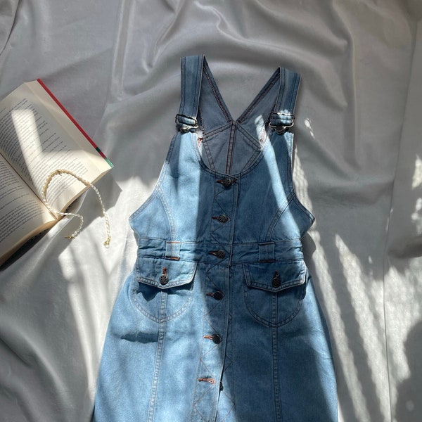 Baby blue jeans dress, Vintage dungarees, Y2k jeans, coquette fashion, second hand fashion, pretty dress