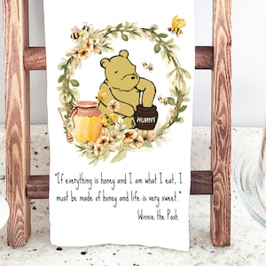 Classic Winnie-the-Pooh themed Tea Towel, Classic Pooh Honey Sentiment Kitchen Towel, Dish Towel, Dish Towel, Cute Pooh Towel