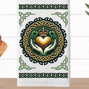 Irish Claddagh Kitchen Towel, Ireland Celtic Knot Gift Towel, Irish St Patrick&#39;s Day  Dish Towel, Irish Blessings Gift Towel