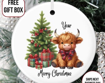 Highland Cow Ceramic Ornament: Scottish Keepsake Gift