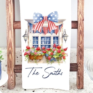 Personalized 4th of July Kitchen Towel, Patriotic Dish Towel, Americana Decor, Red White Blue Decor, American Tea Towel, Independence Day