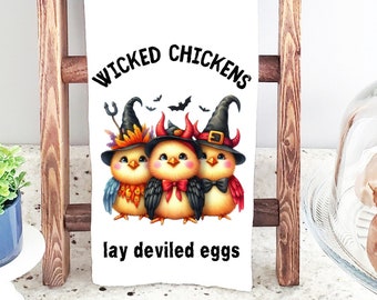 Halloween Chickens Kitchen Towel, Funny Wicked Fall Chickens Halloween Hand Dish Tea Towel, Guest Towel, Friend Gift