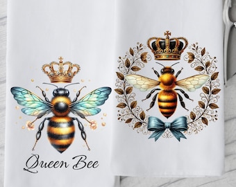 Queen Bee Kitchen Towel: Royal Farmhouse Decor, Cotton or Microfiber Waffle