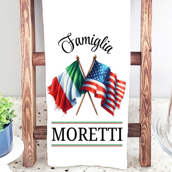 Personalized Italian Family Name Kitchen Towel: Italy Famiglia, Hand Tea Dish Towel Decor