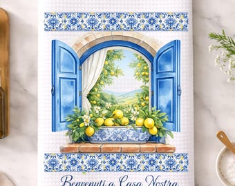 Italiensk fönsterhandduk: Välkommen, Italienska citroner, handduk för köksredskap