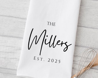 Personalized Family Name Kitchen Towel: Custom Established Year, Hand Tea Dish Towel Decor